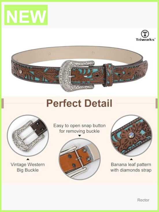 Western Cowgirl Belt with Rhinestone Buckle - Adjustable Size main image 5